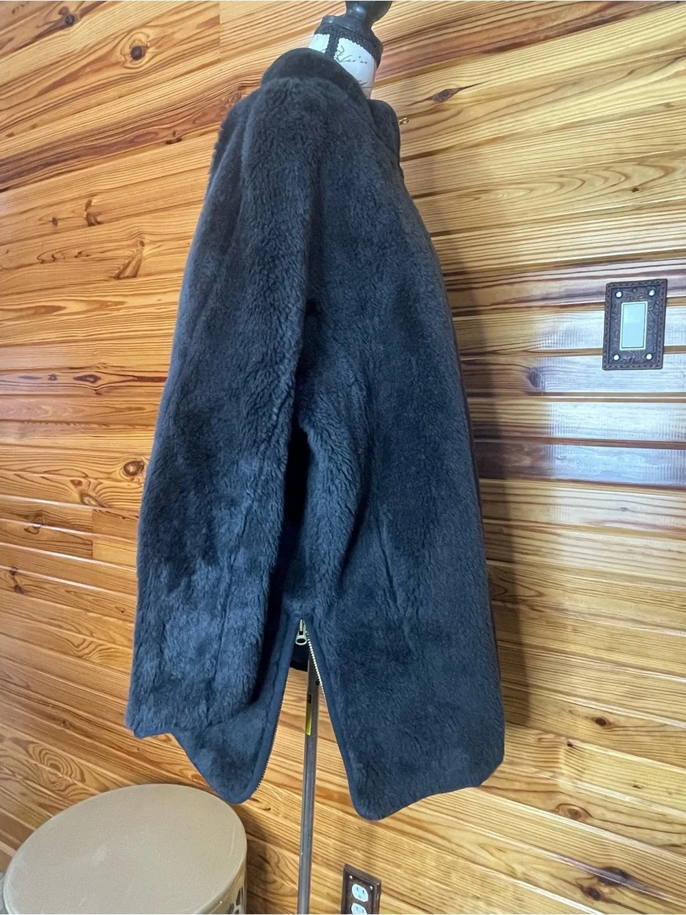 J. Crew Black Teddy Sherpa Jacket with Navy Satin Lining